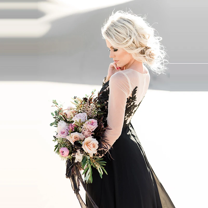 SoDgine 2020 пляжное свадебное платье в стиле бохо черное шифоновое с длинным рукавом