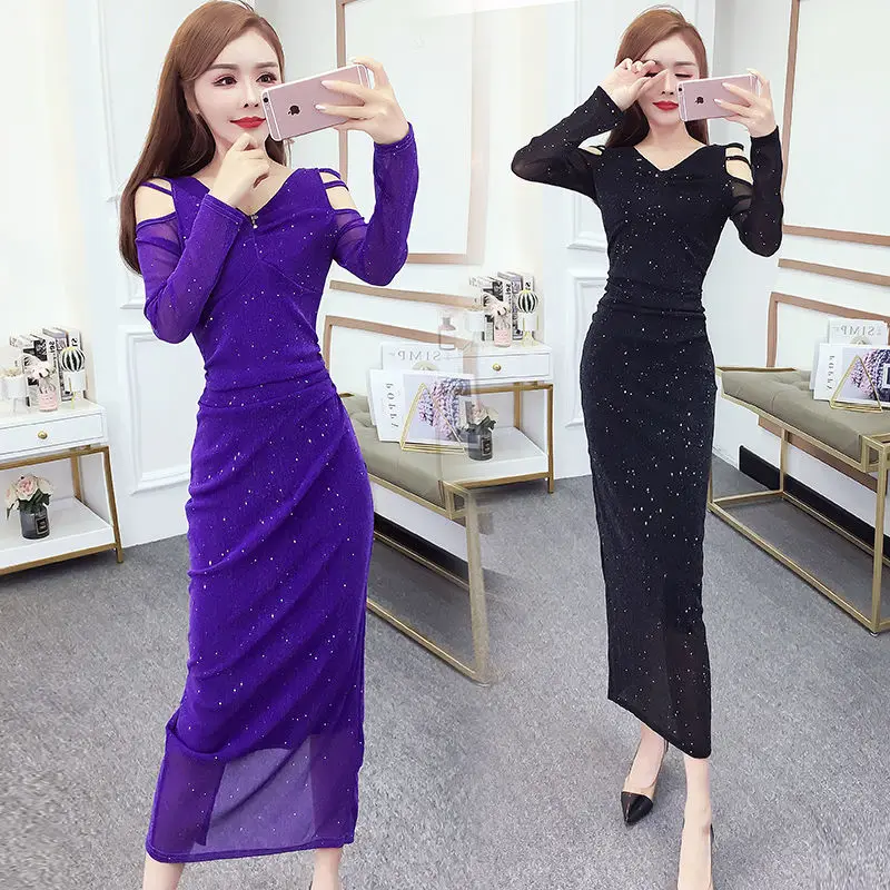 

Women 2021 Spring Autumn Elegant Dresses Female V-neck Long Sleeve Casual Slim Bag Hip Pencil Dress Office Lady Vestidos Z263