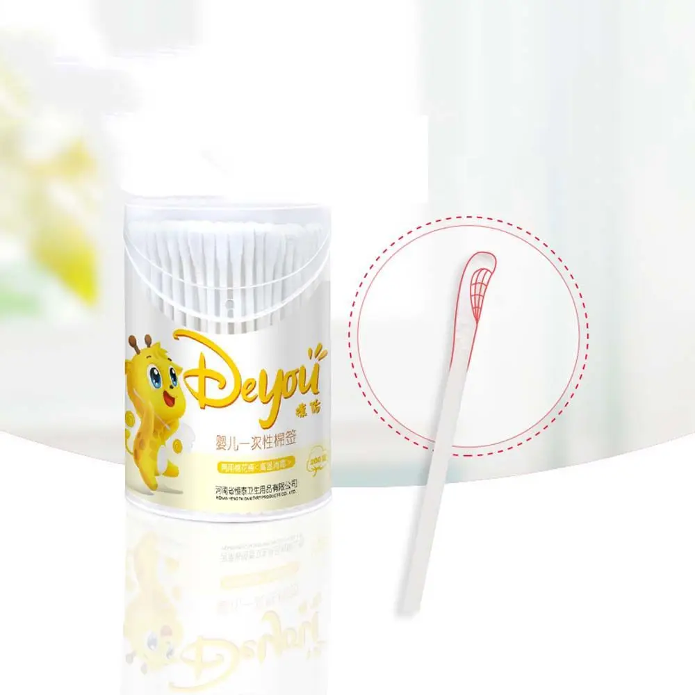 

200 Pcs Disposable Cotton Buds Paper Sticks Soft Cotton Buds Cleaning of Ears Nose Nails Belly Button Newborn Baby Care Tool