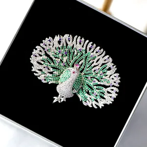 Luxury Big Peacock Brooches for Women Wedding Bouquet Jewelry  Scarf Buckle Pins Multi-color Stones Brooch Accessory broche luxe