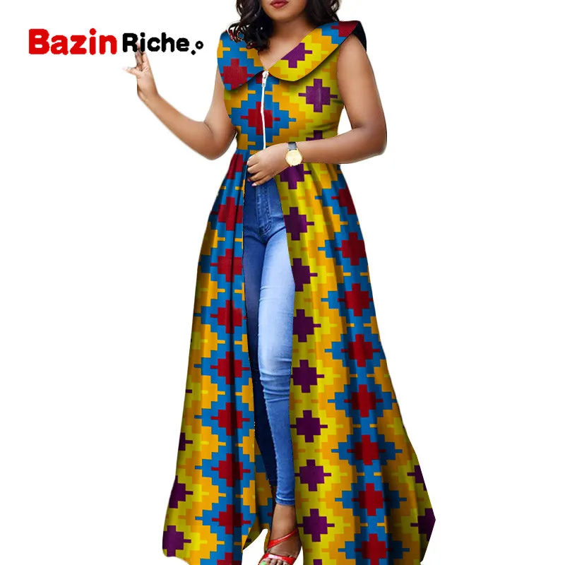 

Ankara Print Dress Top African Dresses for Women Clothing African Print Sleeveless Shirt Long Wedding Party Dresses WY3455
