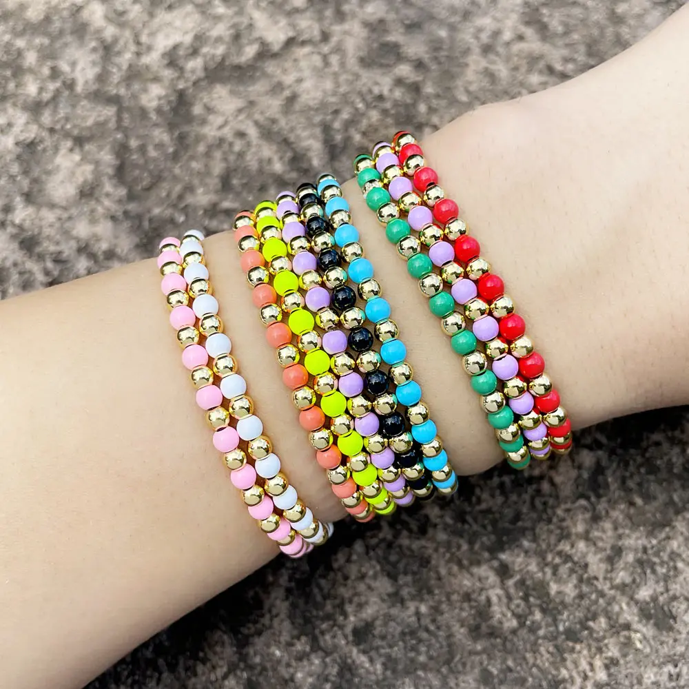 

Multicolor Gold Plated Beaded Bracelet for Women Girls Round Beads Elastic Bracelet Boho Jewelry Pulseras Mujer Moda brte39