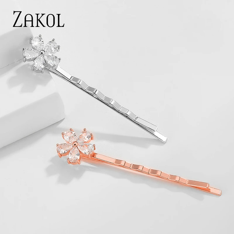Новинка модные заколки для волос ZAKOL с фианитами и цветами женщин девушек