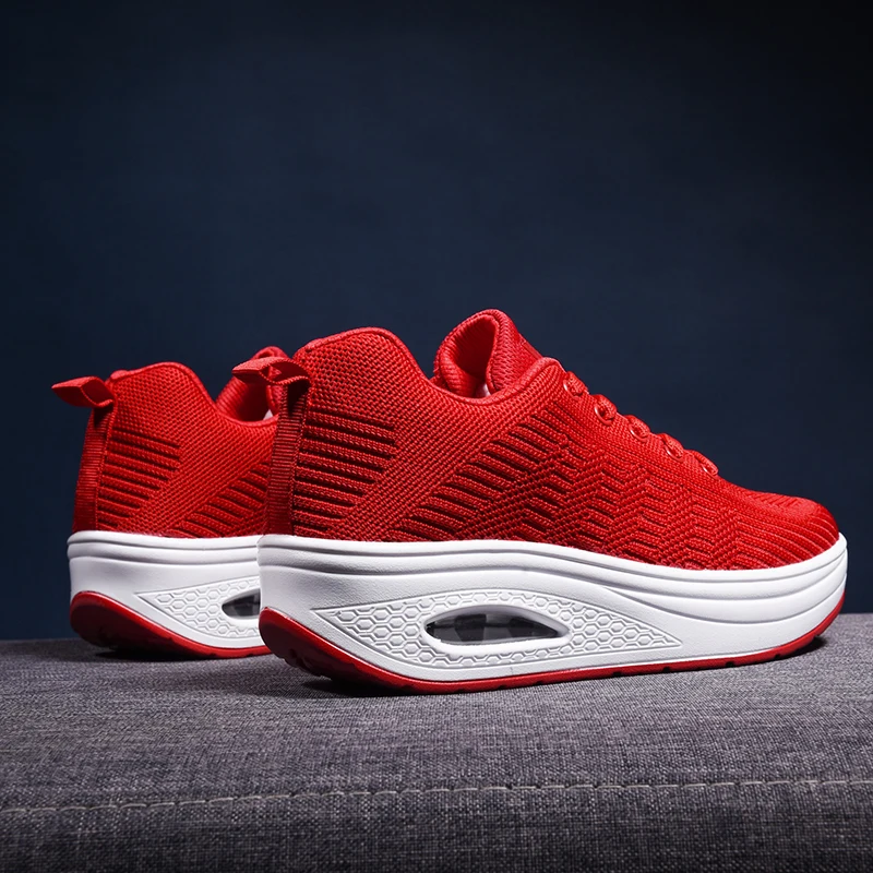 Women Running Shoes Height Increasing Platform Sneakers Woman Breathable Air Cushion Lace-up Slimming Shoes