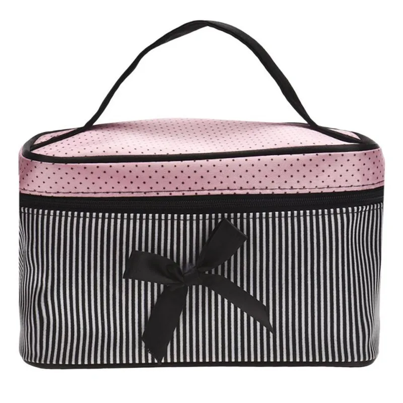 

Designer Cosmetic Bags Women Bag Square Bow Stripe Dot Organizer Travel Makeup Bag Makeup Case Box Necessaries Women