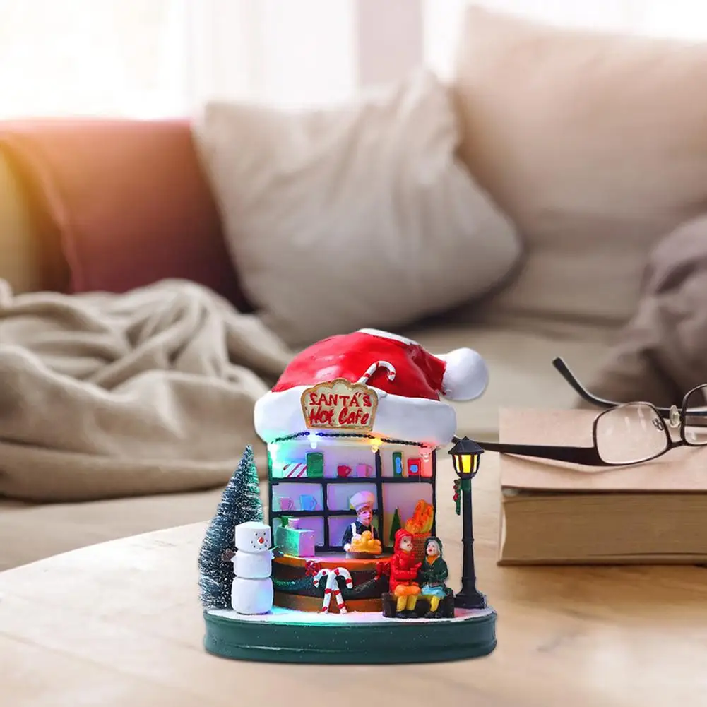 Рождественский домик миниатюрная шапка Санты украшение для кофейни светящаяся