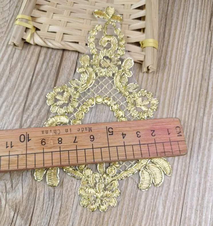 5 шт. 15х10 см высококачественные золотисто-Красные кружевные нашивки с цветочным