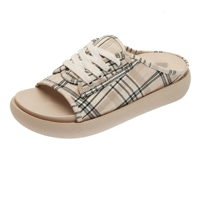 

Lace up slippers women's new style cloth casual thick-soled sandals and slippers