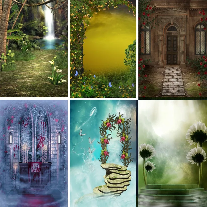 Виниловый фон Nitree для студийной фотосъемки Фэнтези лес двери и окна