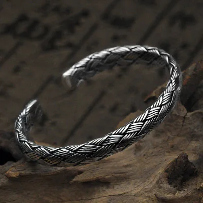 

Handmade Vintage Braided Bangles 925 Sterling Silver For Men Women Making Peace Lines Shifting Good Luck Bracelets Fine Jewelry