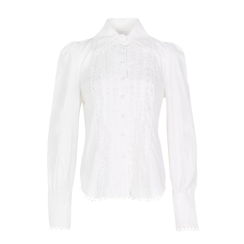 white TWOTWINSTYLE, элегантные рубашки, блузка для женщин, воротник Питер Пэн, длинный рукав, кружевная блузка, топы для женщин, женская мода, весна - Цвет: white