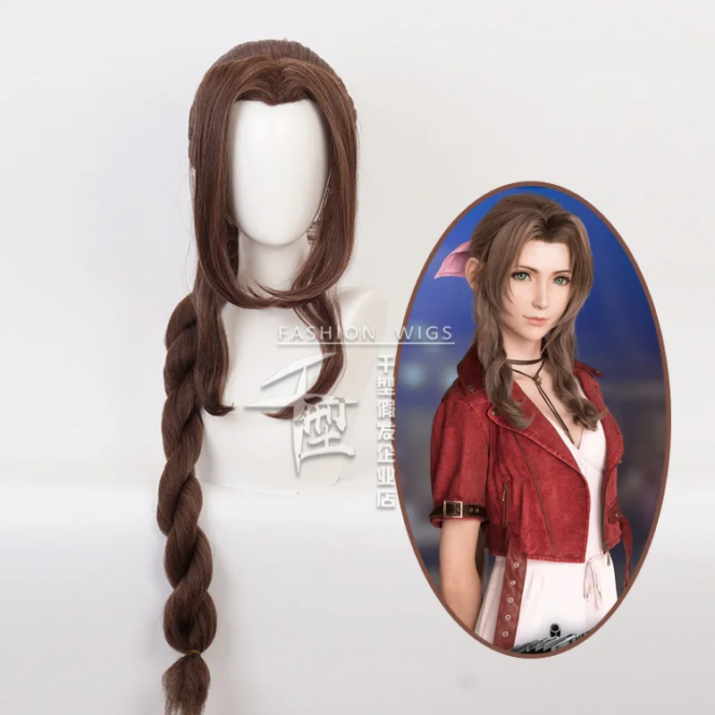 

Game Final Fantasy VII Aerith Gainsborough Cosplay Wig Braid Styled Long Synthetic Hair Halloween Party Wigs + Wig Cap
