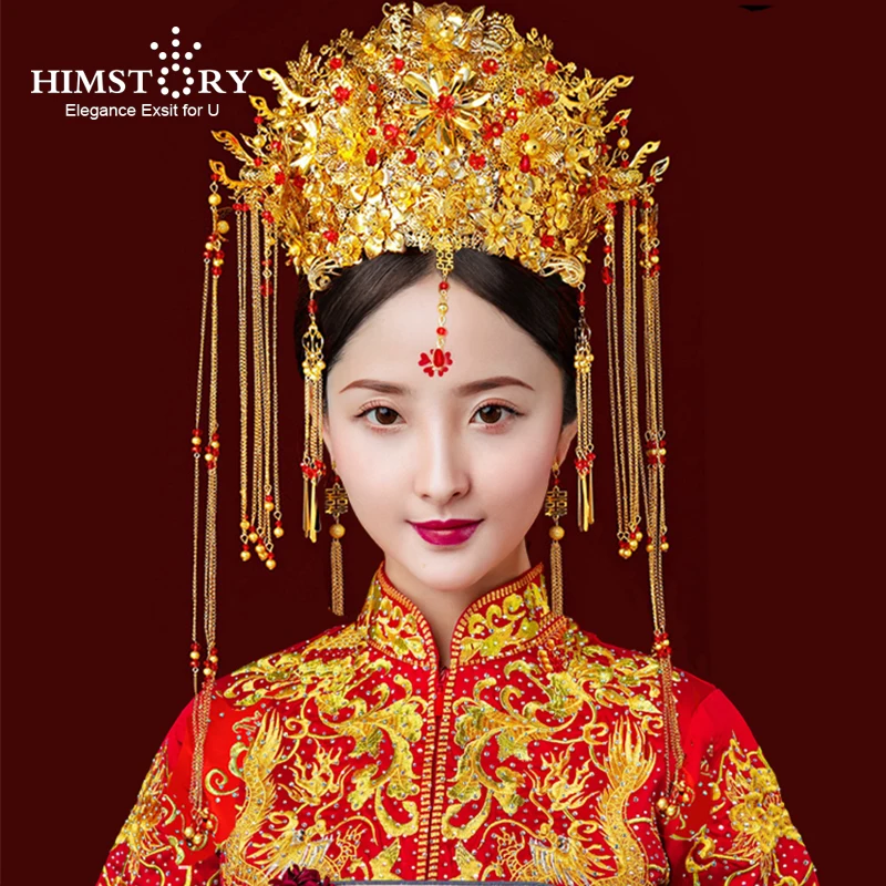HIMSTORY винтажный китайский стиль золотая корона для волос традиционный свадебный
