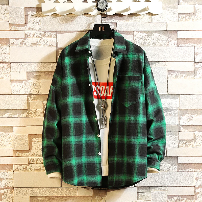 Клетчатая Мужская рубашка весна-осень 2020 новая фланелевая клетчатая с длинным