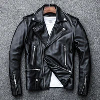 Spring Classical Perfecto Jacket Genuine Leather Motorcycle Jackets Men New Zealand Sheepskin Men Black Coat Slim Suit