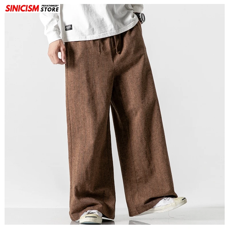 Sinicism Store мужские хлопковые льняные полосатые широкие брюки в китайском стиле