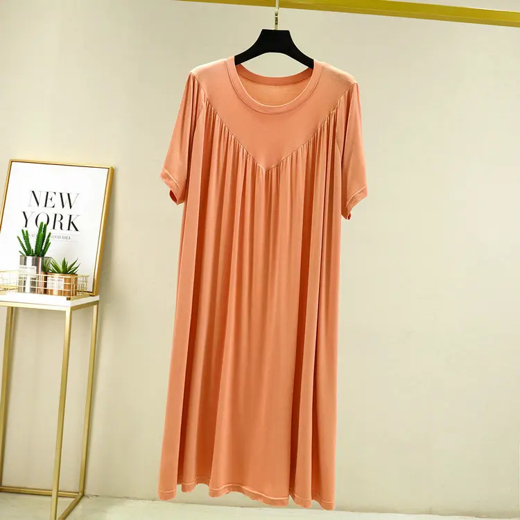 Fdfklak Women Nightgowns Summer Solid Modal Sleepwear Casual Night Dresses Loose Short Sleeve Nightdress Home Clothes