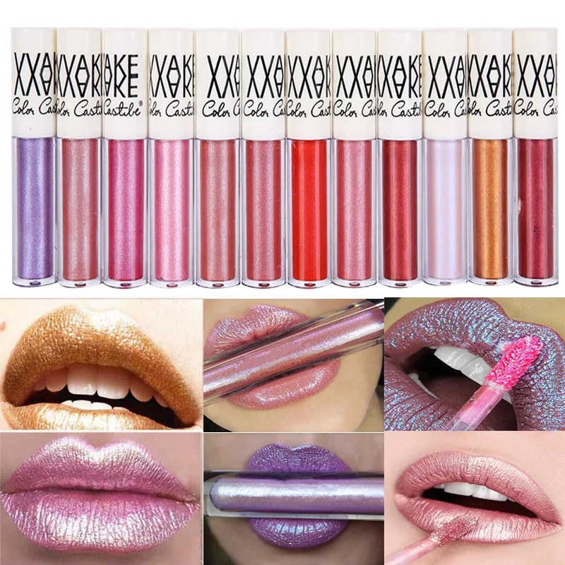 HOT 12 Colors Glitter Lip Gloss Diamond Shine Lips Makeup Metallic Matte Lipstick Waterproof Lasting |