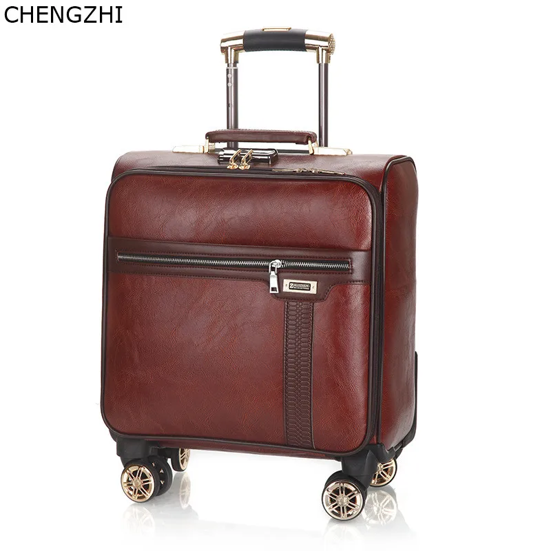 CHENGZHI Vintage Men Business Rolling Luggage Spinner 18inch Cabin Trolley Password Suitcase Wheels PU Leather Travel Bag | Багаж и сумки