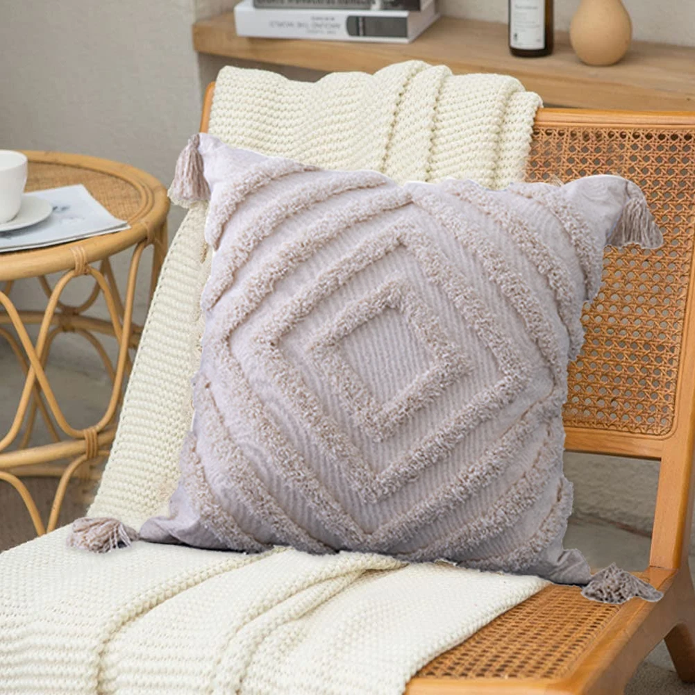 

Tufted Pillowcase Tribal Woven 45X45CM Morocco Tufted Throw Pillow Case With Tassels Decration For Bed Sofa Living Room Car Seat