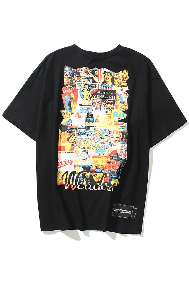 

men WE11DONE and women the same oil painting letter trend short-sleeved ins super fire graffiti poster high street loose T-shirt