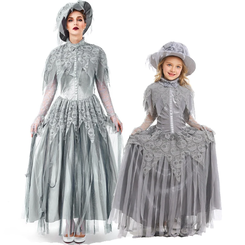 Карнавальный костюм для родителей и детей на Хэллоуин трупа невесты элегантный