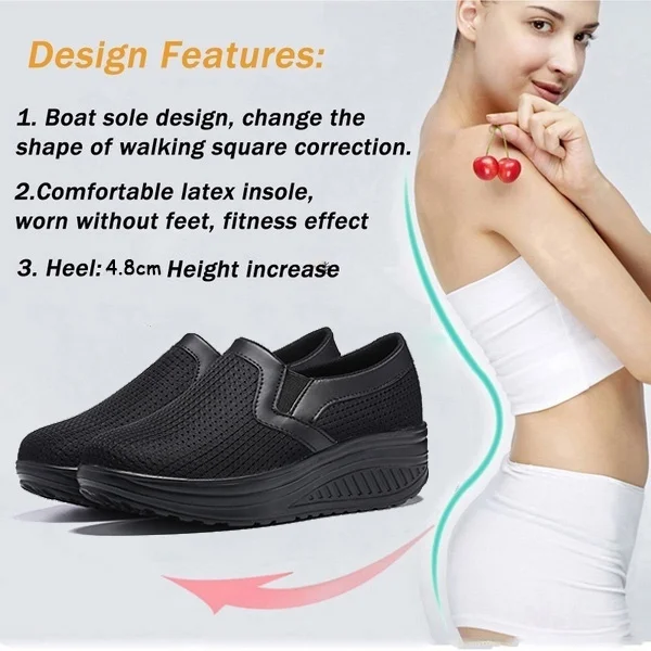 Brand Women Toning Shoes Lightweight Increase Height 5 Cm Swing Shoes Platform Wedge Sneakers Ladies Breathable Thick Sole Shoes