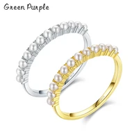 green purple elegant small round pearl finger ring 925 sterling silver for women gold color trendy fine jewelry anniversary gift