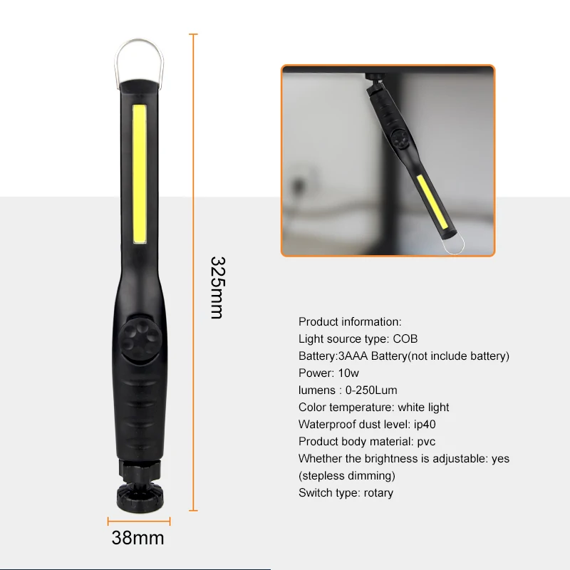 Портативный COB ручной бесступенчатый светильник для кемпинга с магнитным крюком