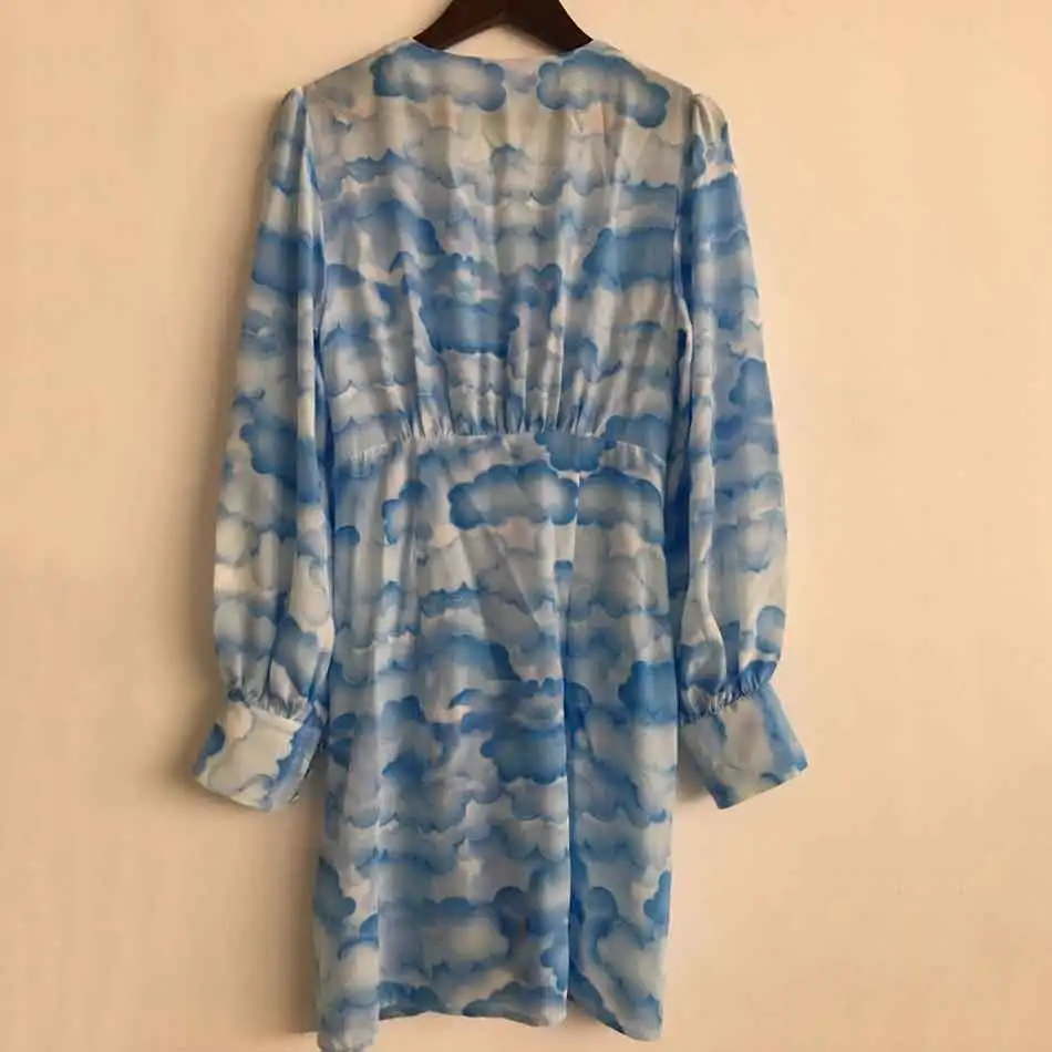 

2020 Autumn Fashion New Printed Women Dress Sexy V-neck Long Sleeve Single Breasted Bodycon Mini Dress Club Party Vestidos