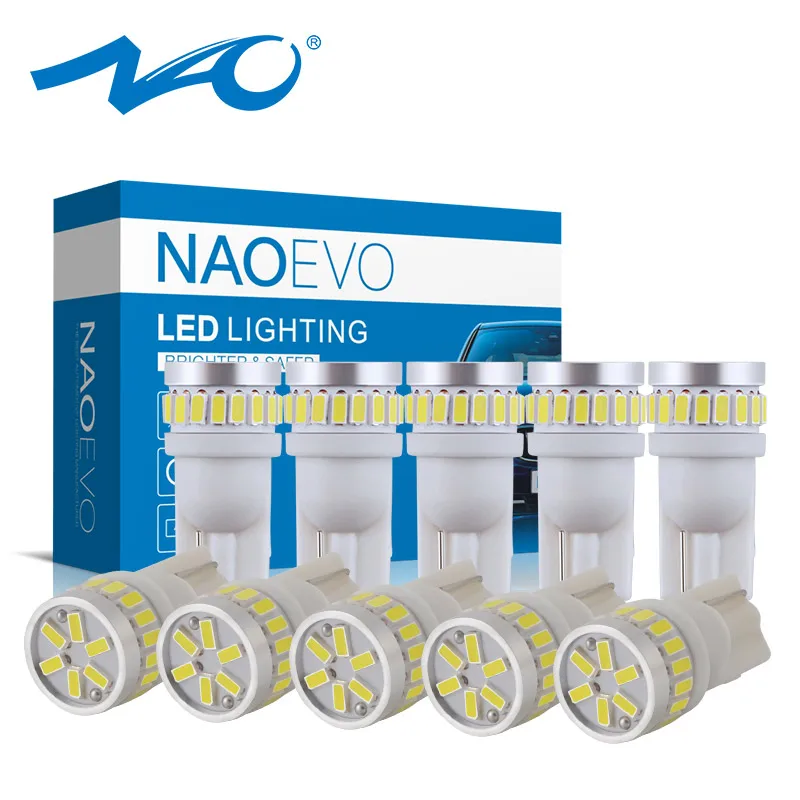 NAO 10x T10 светодиодный W5W лампы 1 5 Вт Авто 12V 5W5 для BMW Внутреннее освещение 380LM