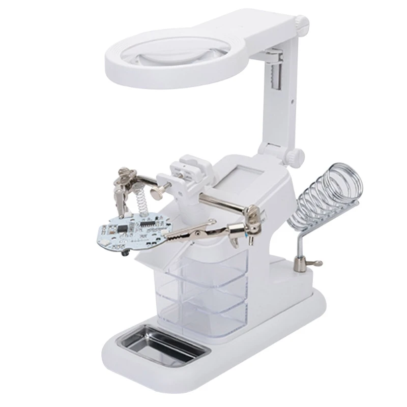 

Magnifier Soldering Station 3X 4.5X 25X Magnifying Glass Stand with Clamp and Alligator Clips LED Light Helping hands