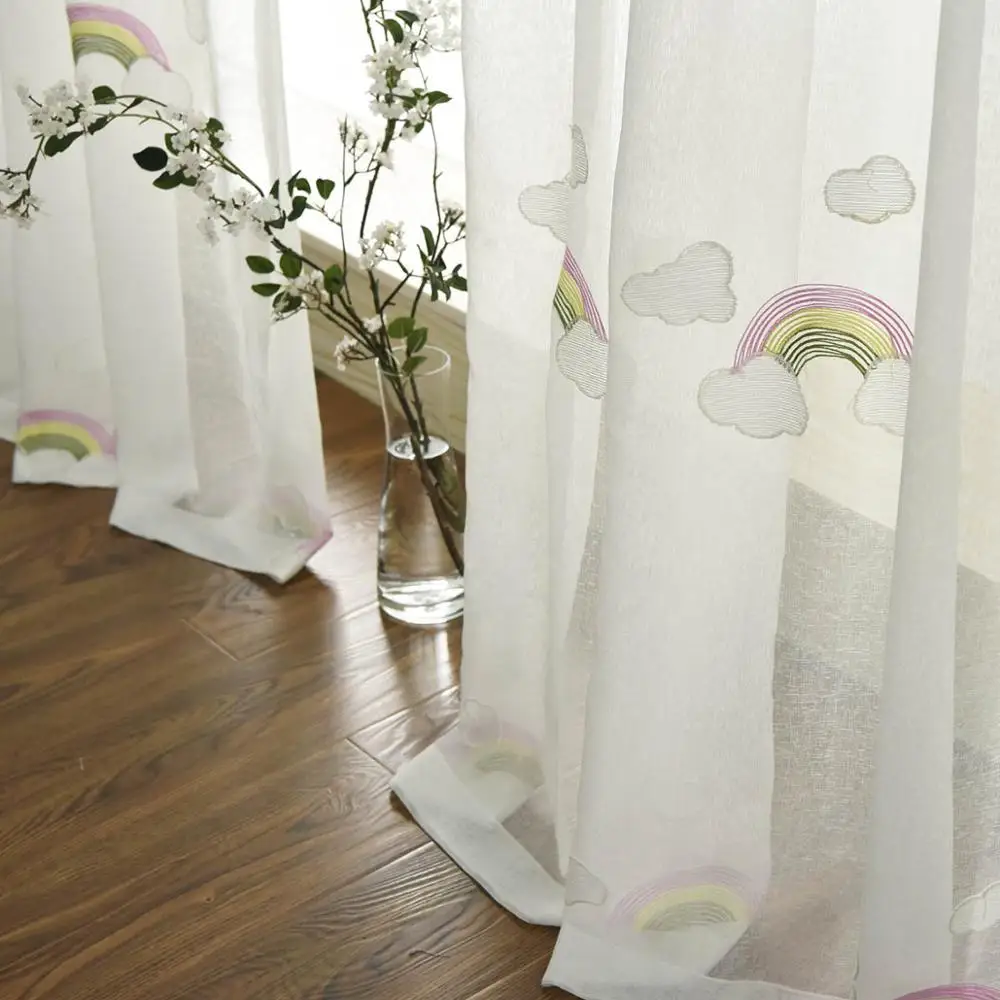 Мультяшные Радужные облака вышитые тюлевые детские шторы для детской спальни