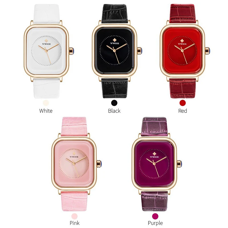 

Fashion Women Watches 2021 WWOOR White Leather Minimalist Rectangle Ladies Quartz Dress Wristwatch Relogio Feminino Montre Femme