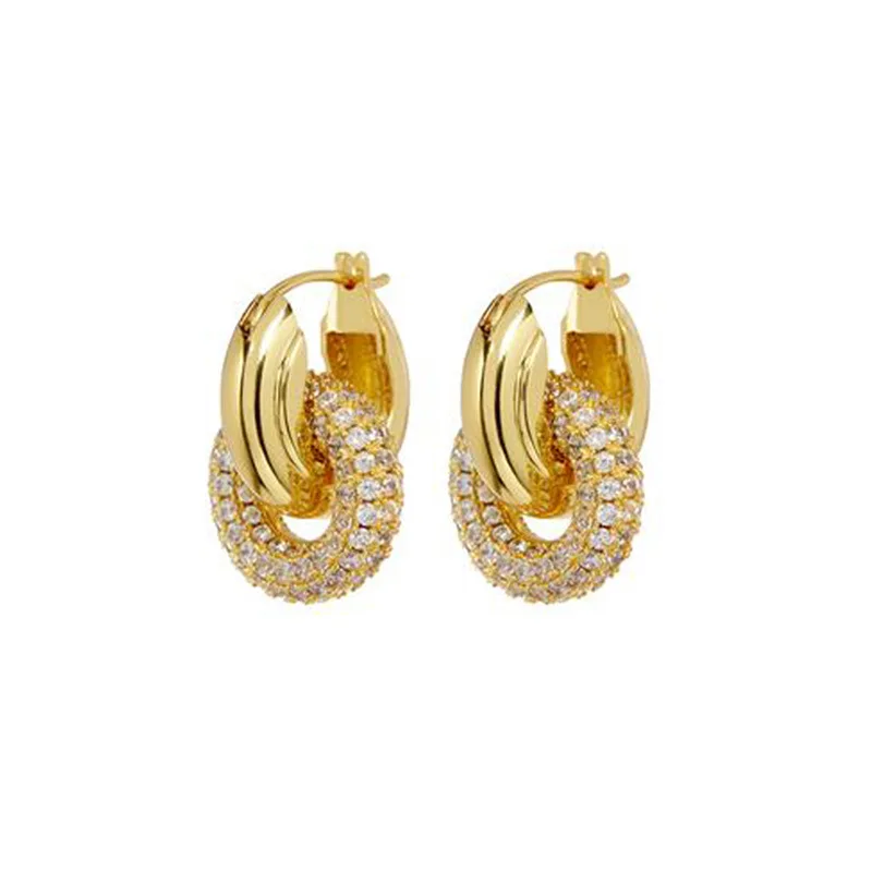 

Diamond studded circle earrings female ins cold wind vintage versatile removable double circle earrings creative models earrings