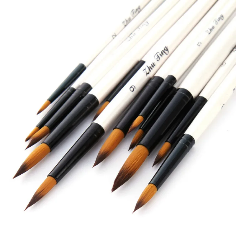 

12 Pearl White Pole Tip Watercolor Brush Set Two-color Nylon Hair Round Peak DIY Acrylic Paint Brush Set