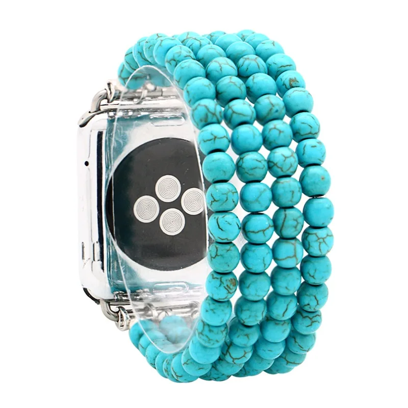 LuReen натурального камня бирюзы Эластичная лента для наручных часов Apple Watch серии 1/2/3, 42 мм, 38 мм, версия браслет ремешок для наручных часов iwatch, 4/5 40 мм 44 мм - Цвет ремешка: Green-turquoise