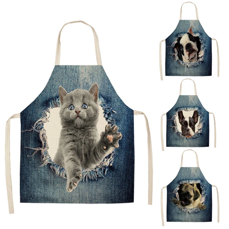 Высокое качество кошка собака шаблон Кухня фартуки из хлопка и льна унисекс ужин