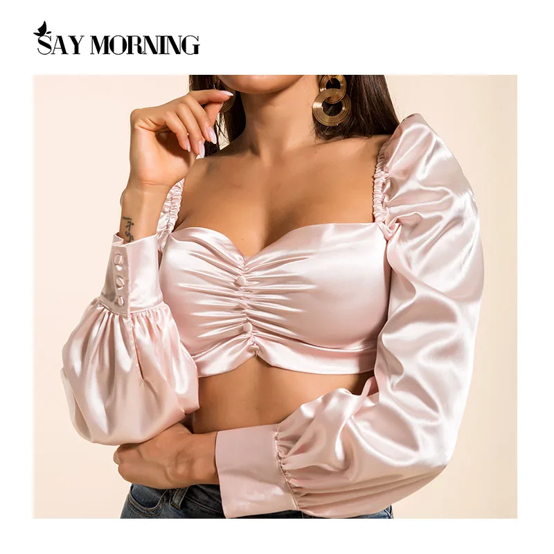 SAY MORNING женский укороченный топ с пышными рукавами открытой спиной длинным