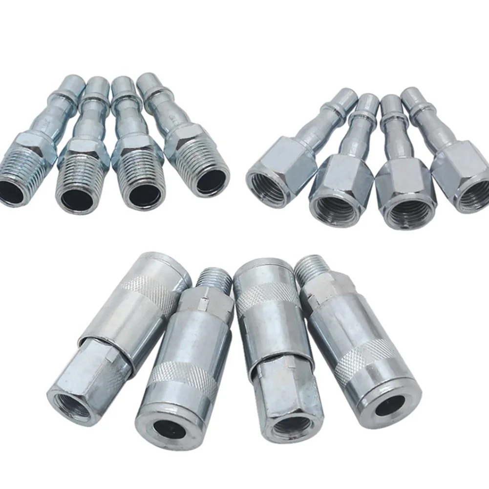 

12pc Air Compressor Line Hose Fittings 1/4" Connectors Quick Releases Tools Kit