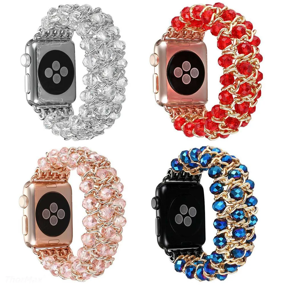 for Apple Watch 5 40MM 44MM Handmade Pomegranate Shape Agate Beads Elastic Band Watch Bracelet For iwatch Series 4/3/2 38mm 42mm