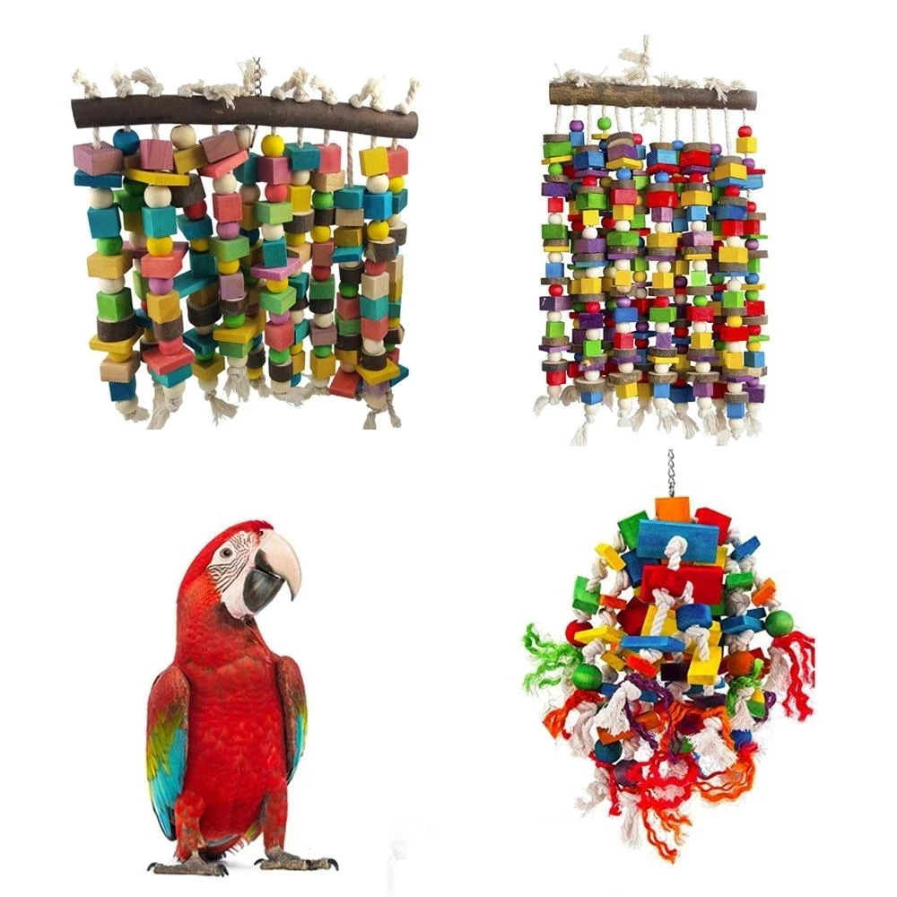 Bird Chewing Toy Wooden Bird Toys Large Parrot Birds Toys Accessories Big Parrot Cage Bite Toy for African Grey Macaws Cockatoos