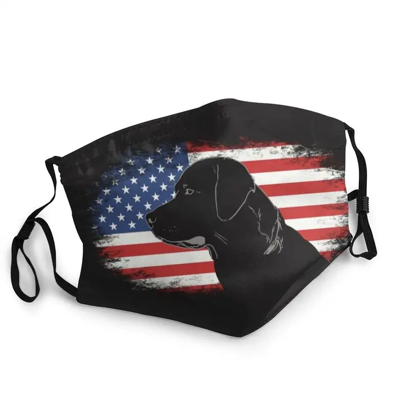 

Black Labrador Retriever Dog And USA Flag Mask Anti Haze Dustproof Non-Disposable Face Mask Men Women Respirator Mouth-Muffle