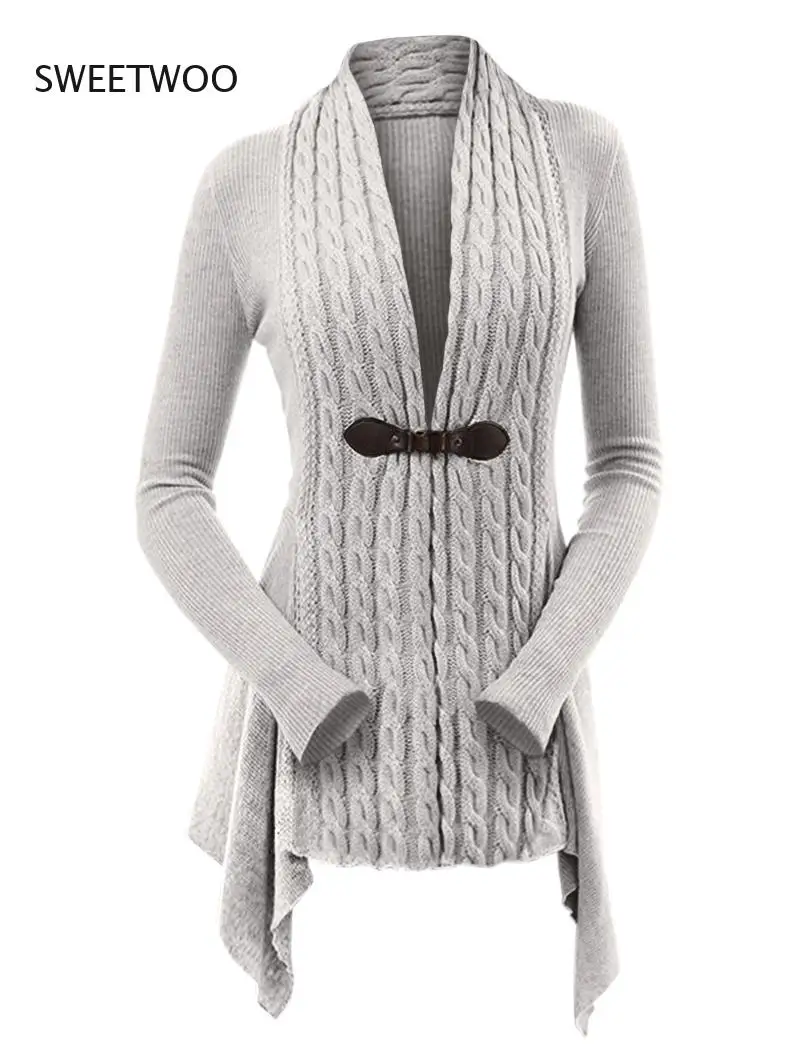 

Knit Asymmetrical Long Cardigan Women Sweater Female Casual Solid V-Neck Long Sleeve Winter Cardigans 2022