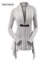 knit asymmetrical long cardigan women sweater female casual solid v neck long sleeve winter cardigans 2022