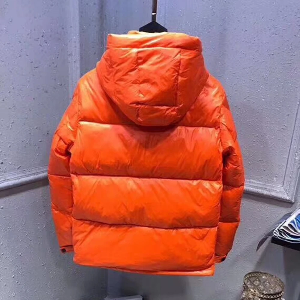 

2021 Winter Men's Down Jacket Orange Hooded Long Sleeve Coat Warm Casual Outfit 95% White Duck Down Can Resist -30 Celsius