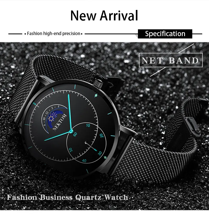 NEKTOM новые часы роскошные часы Reloj Hombre мужские часы водонепроницаемые часы с хронографом светящиеся мужские часы Saat Montre