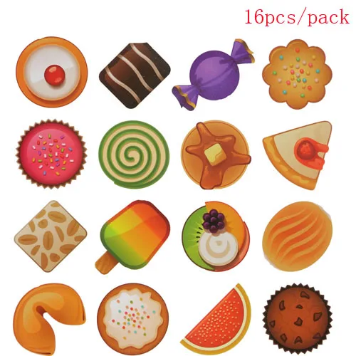 16 pcs Sweets 16/10/3 шт. холодильник магнитный Сувенир 3d Животные автомобили овощи, фрукты магниты для холодильника магнит на холодильник декор для детей - Цвет: 16 pcs Sweets