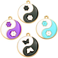 10pcs 4 color taiji bagua enamel alloy pendant black pink purple necklace charm for couple bracelet diy jewelry making supplies