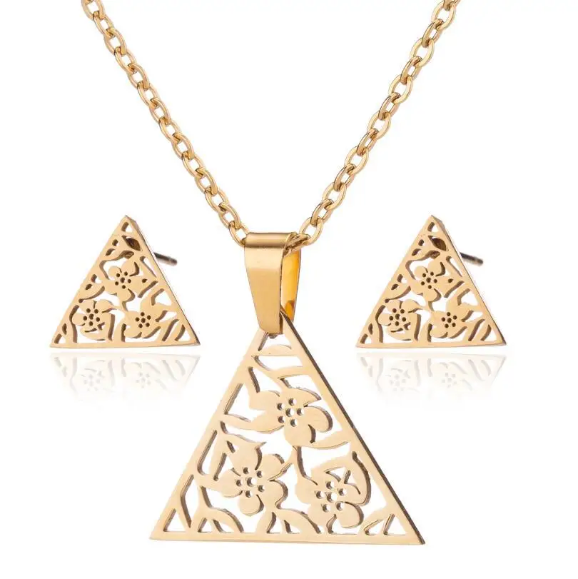 

Sinogaa Retro Simple Stainless Steel Geometric Triangle Hollow Stud Necklace Wholesale Fashion Flower Clavicle Chain For Women